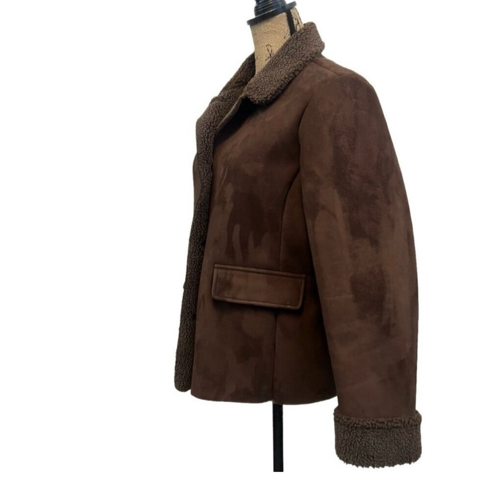 Lands' End Brown Rustic Faux Suede & Shearling Penny Lane Barn Jacket Large - Picture 4 of 8